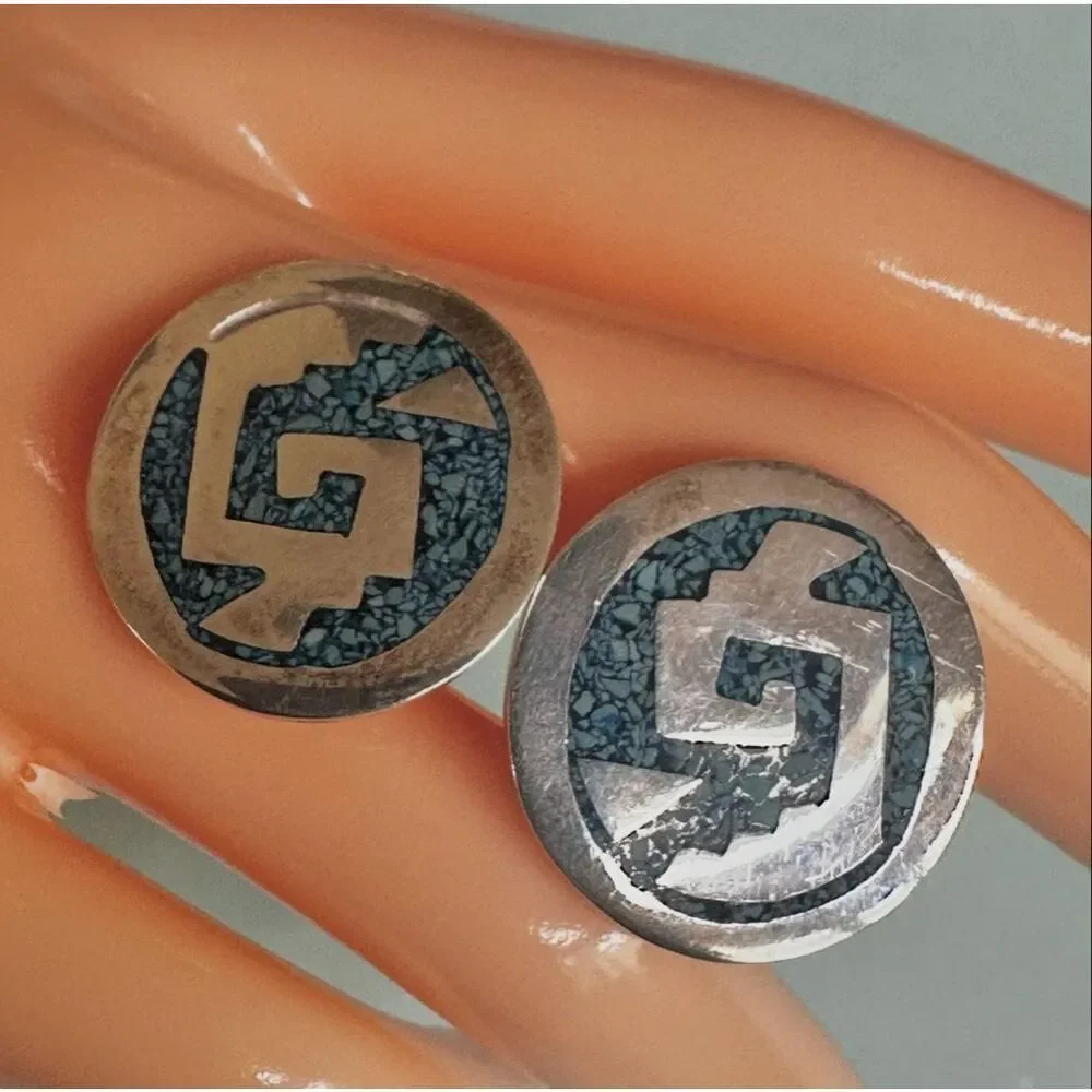 Vintage Mexican Sterling Silver Turquoise Cufflinks 925